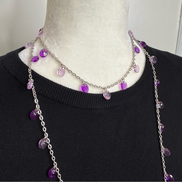 Vintage 1950’s Sarah Coventry Silver Tone Double Necklace Purple Glass Beads - Picture 8 of 15